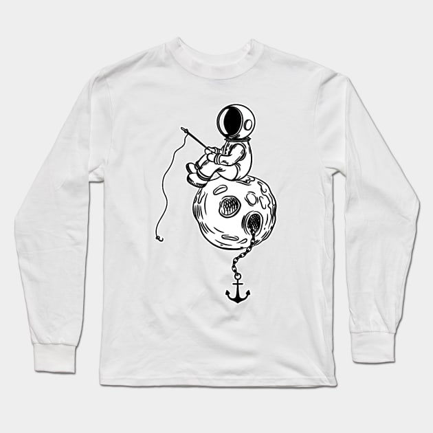 Astronaut Fishing in the Moon Long Sleeve T-Shirt by yagakubruh